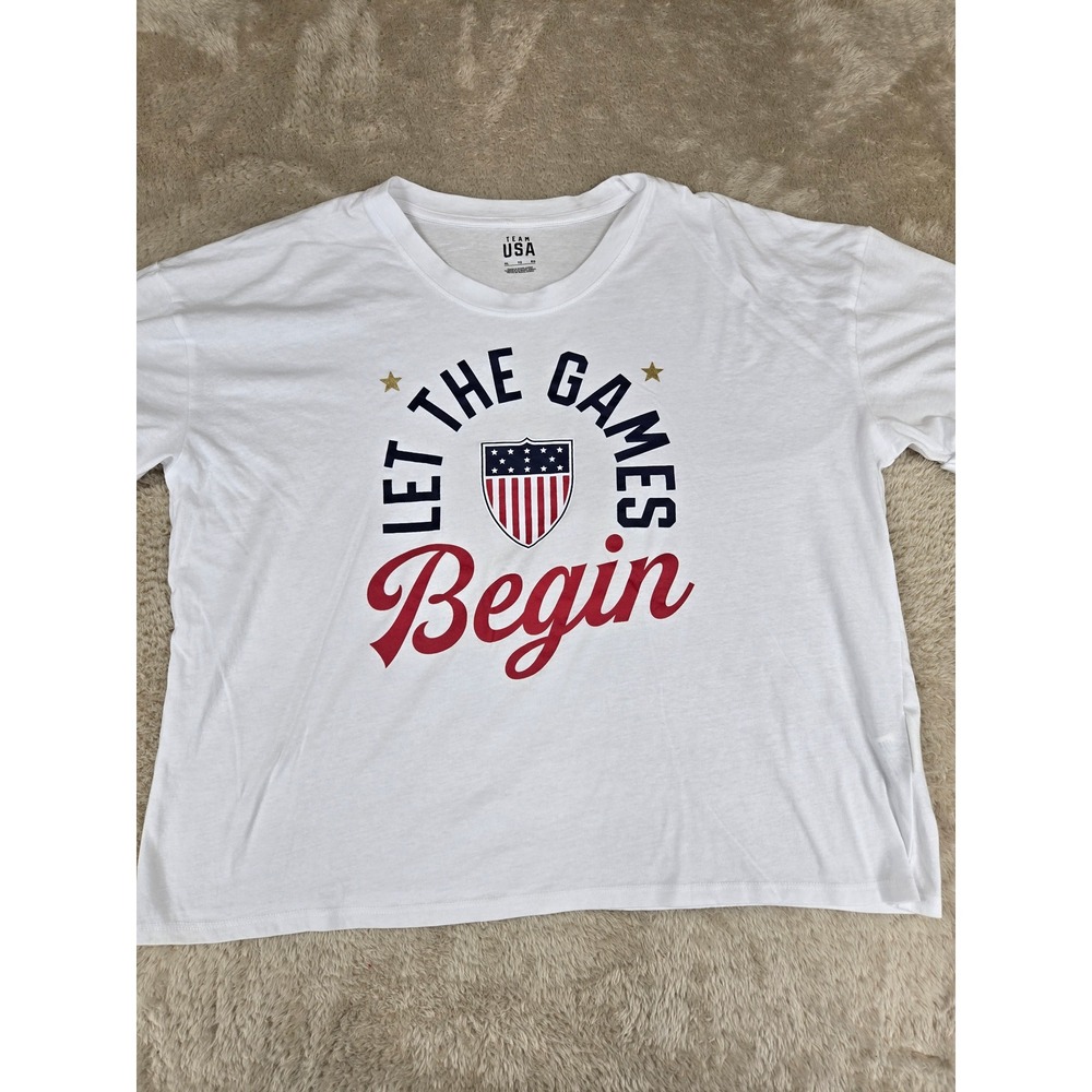 Team USA Let The Games Begin Graphic T Shirt Women's XL White Olympic‎ Apparel